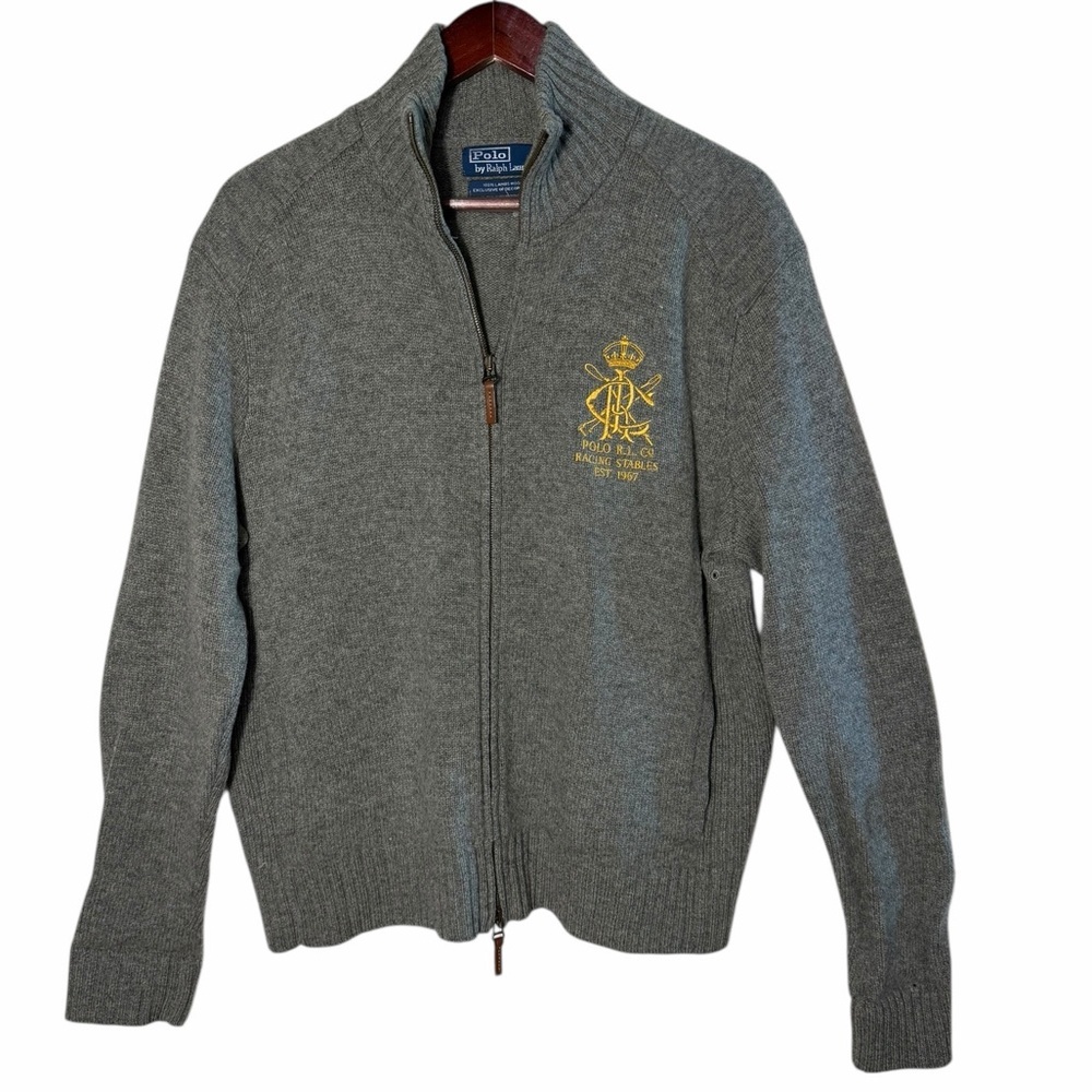 Polo Ralph Lauren Large 100% Lambs Wool Zip Up Zipper Sweater Racing Stables XXL